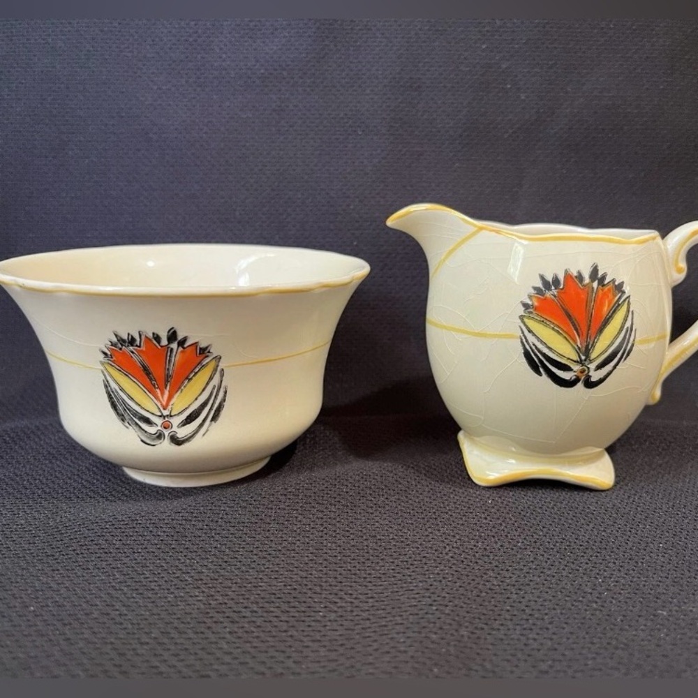 Vintage Wedgewood & Co. Ltd. Creamer & Sugar Made in England Unicorn Stamp 1940s